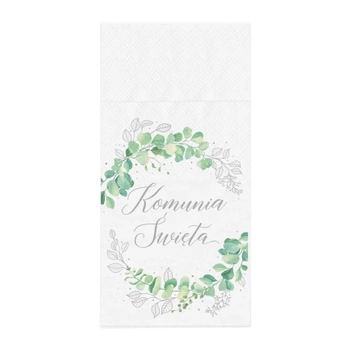 Kieszonki na sztućce Komunia Święta Eukaliptus srebrny 16szt.