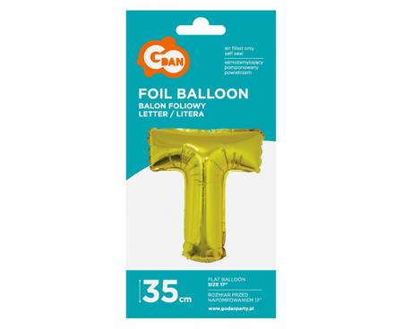 Balon foliowy "Litera T", złota, 35 cm