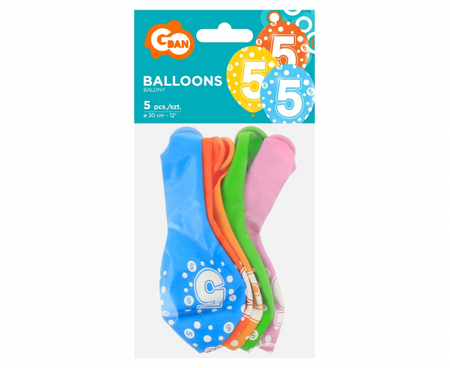 Balony z cyframi: 5, 12"/ 5 szt.