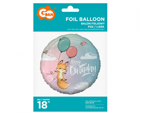 Balon foliowy Lisek (Happy Birthday), 18"