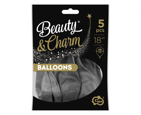 Balony Beauty&Charm, platynowe grafitowe 18"/ 5 szt.