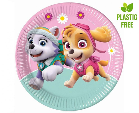 Talerzyki papierowe Paw Patrol Skye & Everest (Nickelodeon), 19,5cm, 8 szt. (plastic-free)