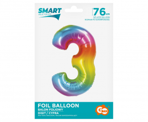 Balon foliowy Smart, Cyfra 3, tęczowa, 76 cm