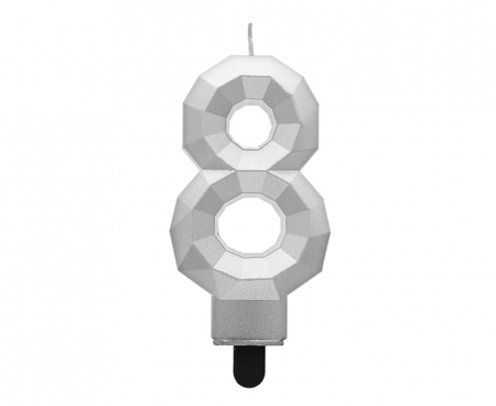Świeczka cyferka 8 - Diament, metalik srebrny, 7.6 cm
