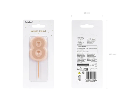 Świeczka urodzinowa Cyferka 8, brudny róż, 6 cm
