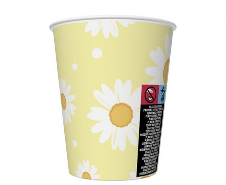 Kubeczki papierowe, żółte, stokrotki, 250 ml, 6 szt.