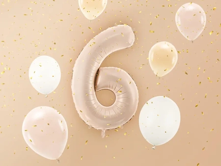 Balon foliowy Cyfra ''6'', 72cm, c. beż