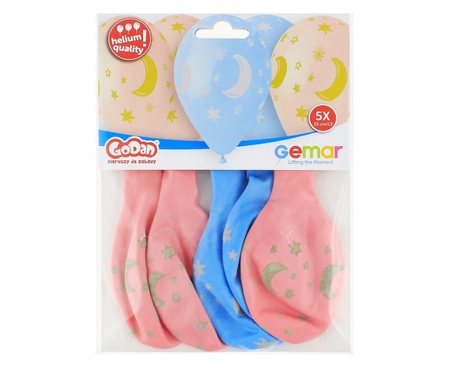 Balony Premium Hel Księżyce i gwiazdki, 13 cali / 5 szt.
