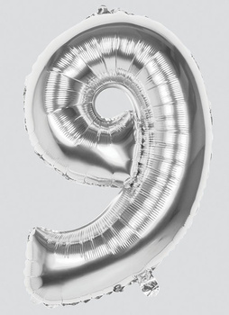 Balon foliowy BO 86 cm, cyfra 9, srebrny