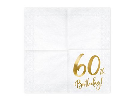 Serwetki 60th Birthday, biały, 33x33cm