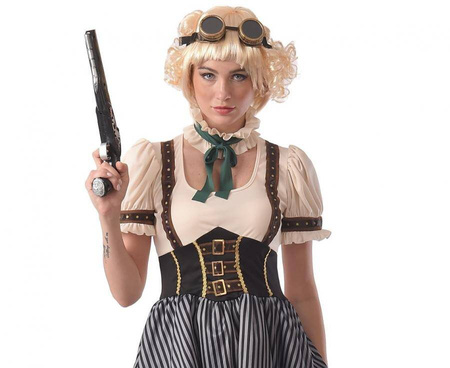 Zestaw dla dorosłych Steampunk (naszyjnik, gogle, sukienka), rozm. L