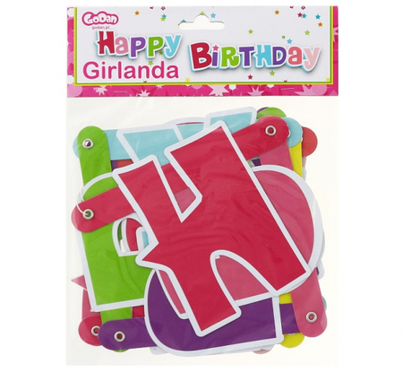 Girlanda "Happy Birthday różowe", 1.8 m
