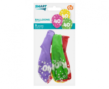 Balony z cyframi: 40, 12"/ 5 szt.