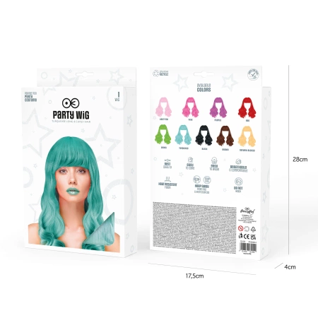 Peruka imprezowa włosy długie kręcone turkusowe