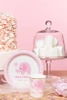 Papierowy talerzyki Baby Shower Słonik różowy 6 szt., 18 cm