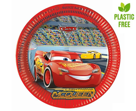 Talerzyki papierowe Cars 3, 23cm, 8 szt. (plastic-free)
