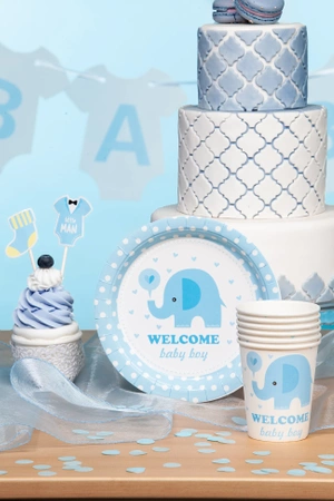 Papierowy talerzyki Baby Shower Słonik niebieski 6 szt., 18 cm