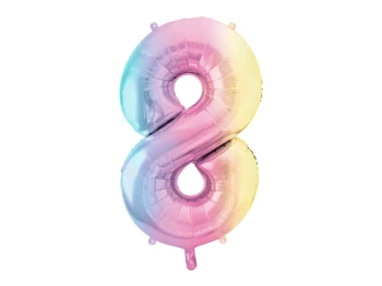 Balon foliowy Cyfra ''8'', 86cm, pastelowy tęczowy