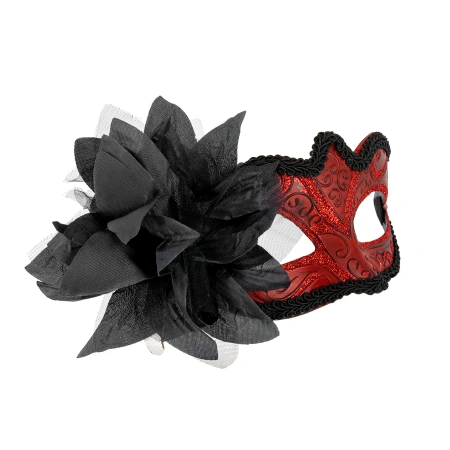 Maska karnawałowa z kwiatem czerwona