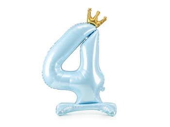 Stojący balon foliowy cyfra "4", 84 cm, błękit