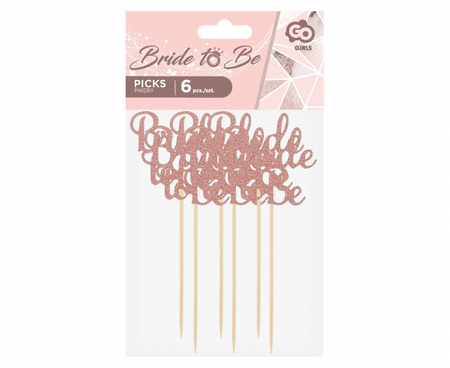 Pikery na babeczki GoGirls Bride to be, różowo-złote, 12 szt.