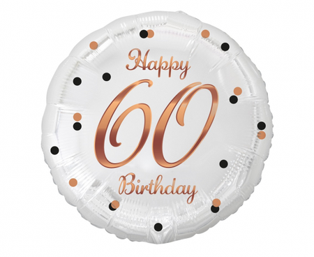 Balon foliowy B&C Happy 60 Birthday, biały, nadruk różowo-złoty, 18"