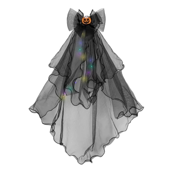 Halloween czarny welon LED kokarda i dynia
