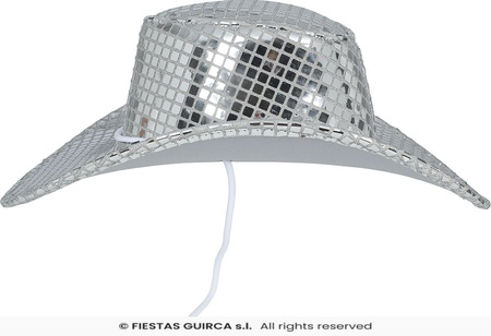 Kapelusz kowbojski srebrny disco, lata 80te