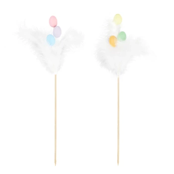 Dekoracje wielkanocne Jajka z piórkami na patyku, 1 szt.