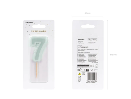Świeczka urodzinowa Cyferka 7, jasna mięta, 6 cm