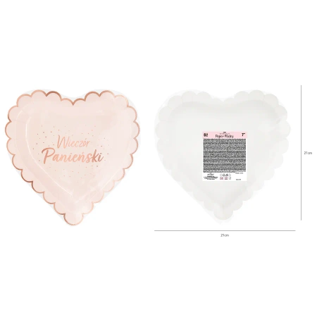 Talerzyki papierowe Wieczór Panieński Serce różowe 9", 6 szt.