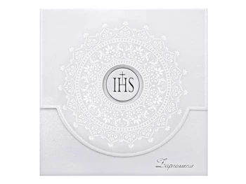 Zaproszenia komunijne z ornamentem, biały