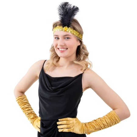 Opaska z cekinami i piórami, Lata 20-te, złota