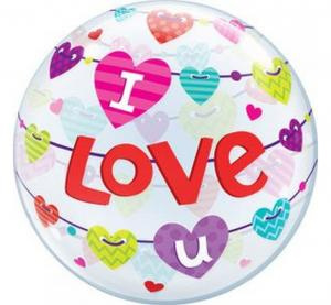 Balon Bubble Deco "I Love U Banner Hearts"  22''