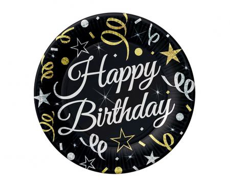 Talerzyki papierowe B&C Happy Birthday, 18 cm/ 8 szt.