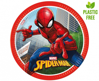 Talerzyki papierowe Spiderman 23 cm, 8 szt. (plastic-free)