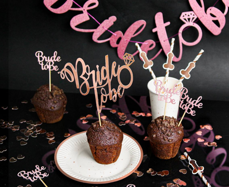 Dekoracja na tort Bride to be, różowo-złota