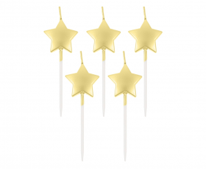 Świeczki pikery Gwiazdki, metaliczne zlote, 5 szt.