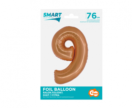 Balon foliowy Smart, Cyfra 9, miedziana, 76 cm