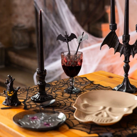 Bieżnik koronkowy pajęczyny Halloween czarny 45x183 cm