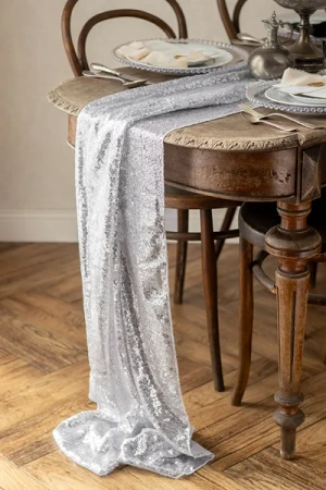 Bieżnik cekinowy, srebrny, 0,3 x 5 m