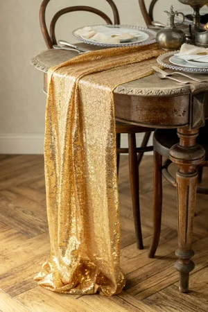 Bieżnik cekinowy, złoty, 0,3 x 5 m