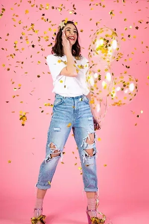 Balony z konfetti - gwiazdki, 30cm, złoty