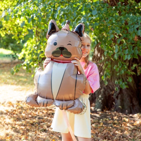 Balon foliowy stojący, Pies Buldog z czapeczką, 60x98 cm