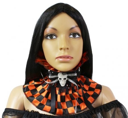 Kołnierz "kryza" z czaszkami (pomarańczowo-czarna szachownica)