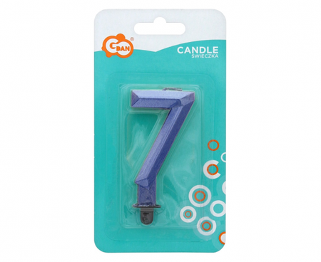 Świeczka cyferka 7 - Diament, metalik ciemnoniebieski, 7.6 cm