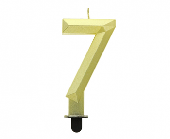 Świeczka cyferka 7 - Diament, metalik złoty, 7.6 cm