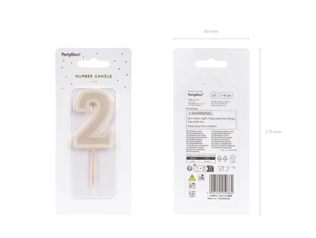 Świeczka urodzinowa Cyferka 2, beż, 6 cm