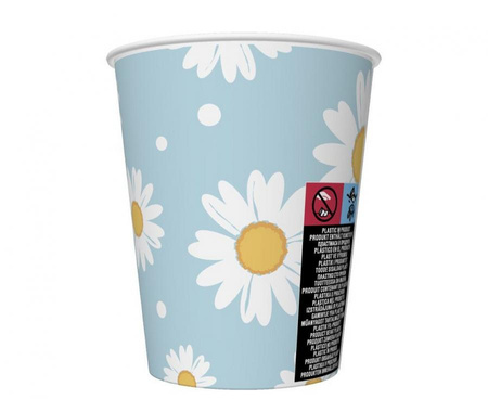 Kubeczki papierowe, niebieskie, stokrotki, 250 ml, 6 szt.