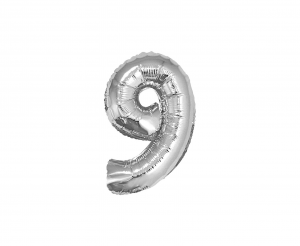 Balon foliowy "Cyfra 9", srebrna, 35 cm